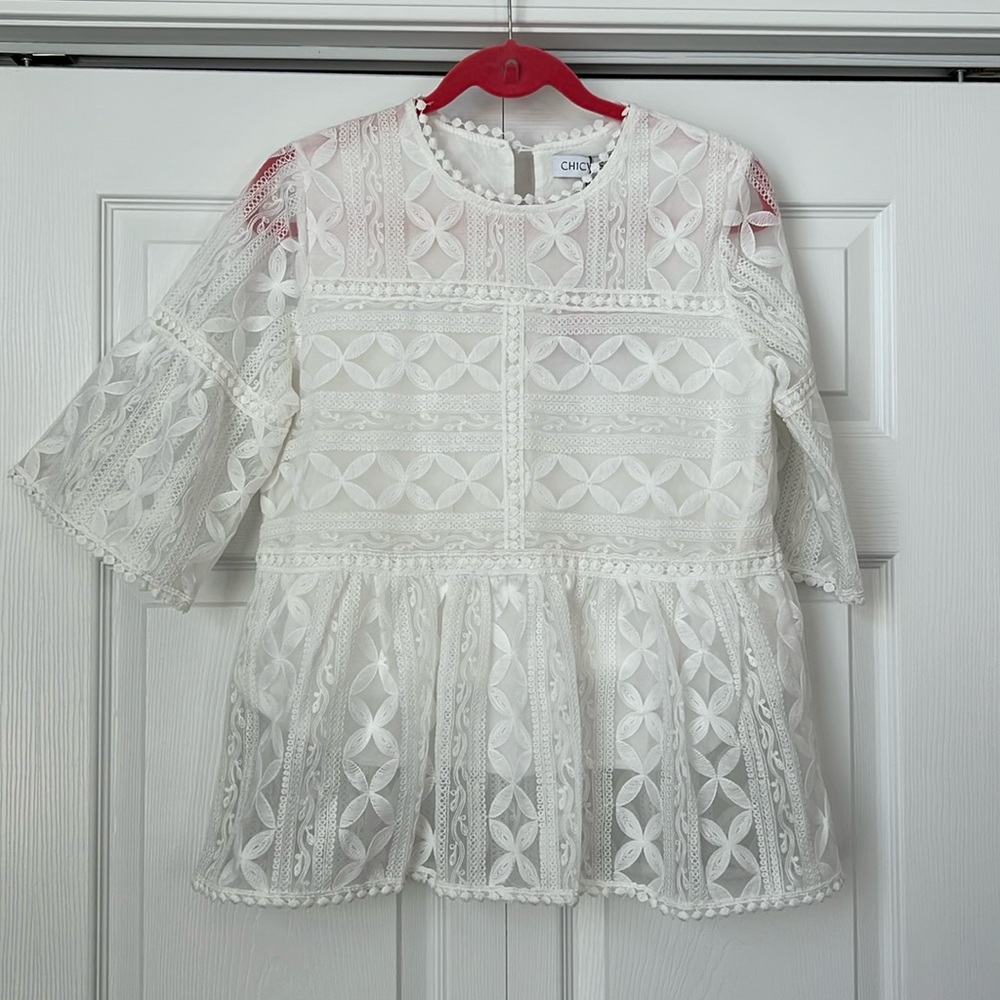 Chicwish White Lace Peplum Blouse